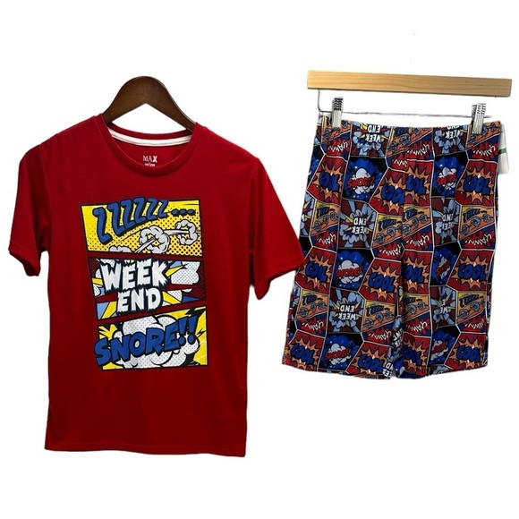 Max & Olivia Other - Max & Olivia Boys Comic Weekend Snore 2-Piece Pajama Set - Red Blue - size Large